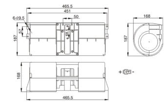 Чертеж 08-0921 Вентилятор центробежный 465x187 12V без резистора