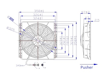Чертеж 08-3269 Вентилятор с диффузором 14х14 12V Pusher 130W S