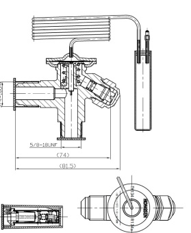 Чертеж 21-2728 Терморасширительный вентиль с внешним уравниванием ТРВ аналог Danfoss TES2 R134a