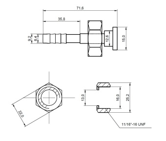 Чертеж 13-1539 Фитинг стальной 8мм 3-8 №6х180˚ ORFS 11-16-16UNF