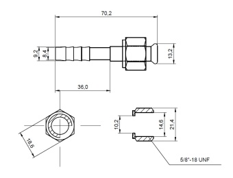 Чертеж 13-1775 Фитинг алюминиевый 8мм 3-8  №6х180˚ FLARE 5-8 -18UNF