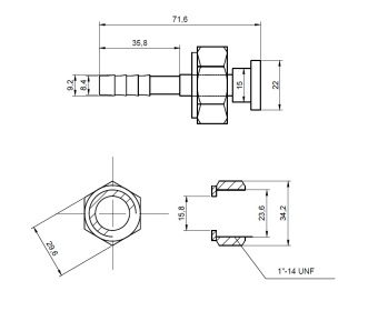 Чертеж 13-1538 Фитинг стальной 8мм 3-8 №6х180˚ ORFS 1-14UNF