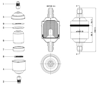 Чертеж молек. сито 17-1042 Фильтр-осушитель 053, 2х5-8 -18UNF, Flare